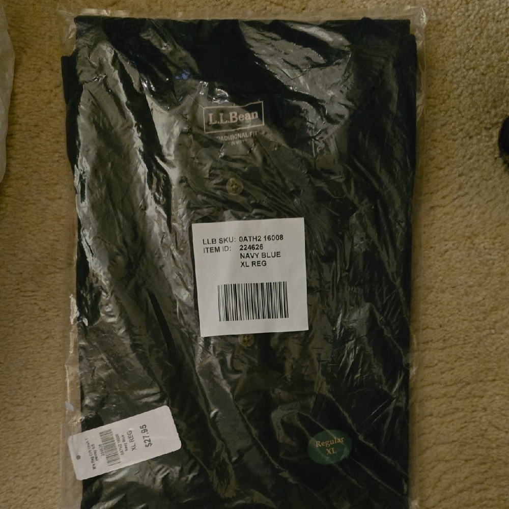 L.L. Bean Navy Blue Henley Tee Shirt XL